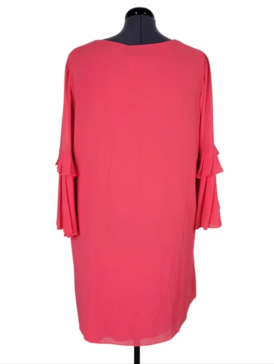 Vince Camuto Chiffon Dress 20W Pink Split Neck Tassel Tie Pleated Sleeves New - Picture 6 of 12